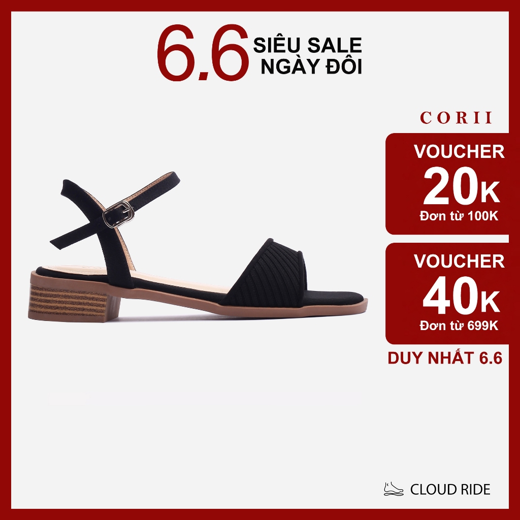 CORII - Giày Sandal Cao Gót Quai Ngang Bản Nhỏ Mũi Tròn Mira Thời Trang và Thoải Mái  - CR6MRW1 Đen