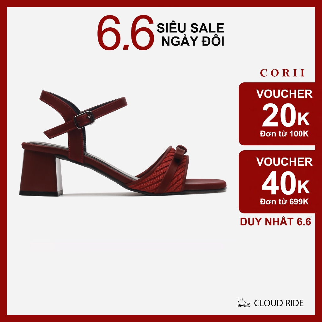 CORII - Giày Sandal Cao Gót Mũi Vuông Phối Nơ TẾT 2026 Thời Trang và Thoải Mái  - CR6T262 Đỏ