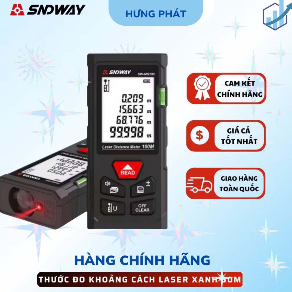 [Có VAT] Máy đo khoảng cách bằng tia laser đỏ SNDWAY SW-MS