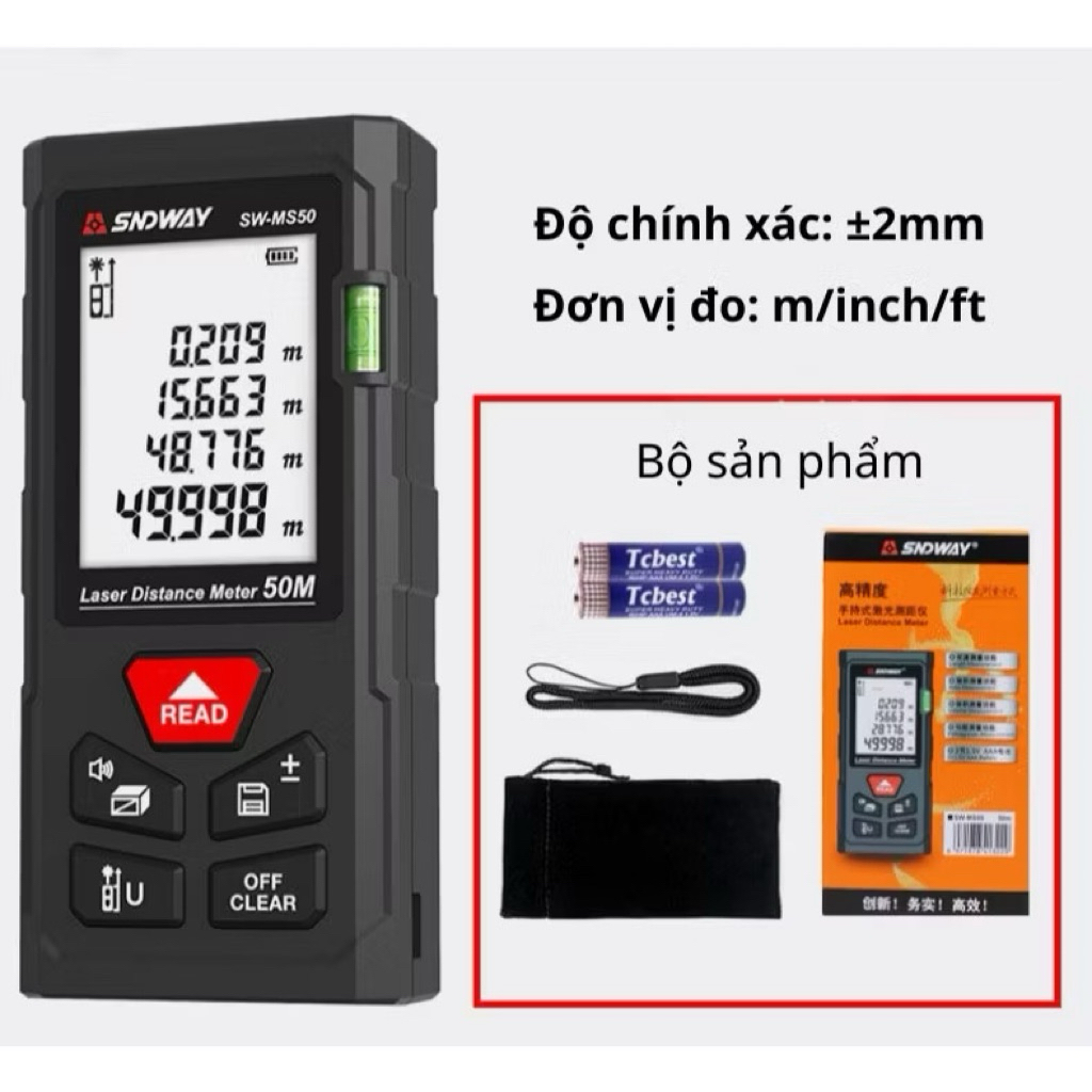 [Có VAT] Máy đo khoảng cách bằng tia laser đỏ SNDWAY SW-MS