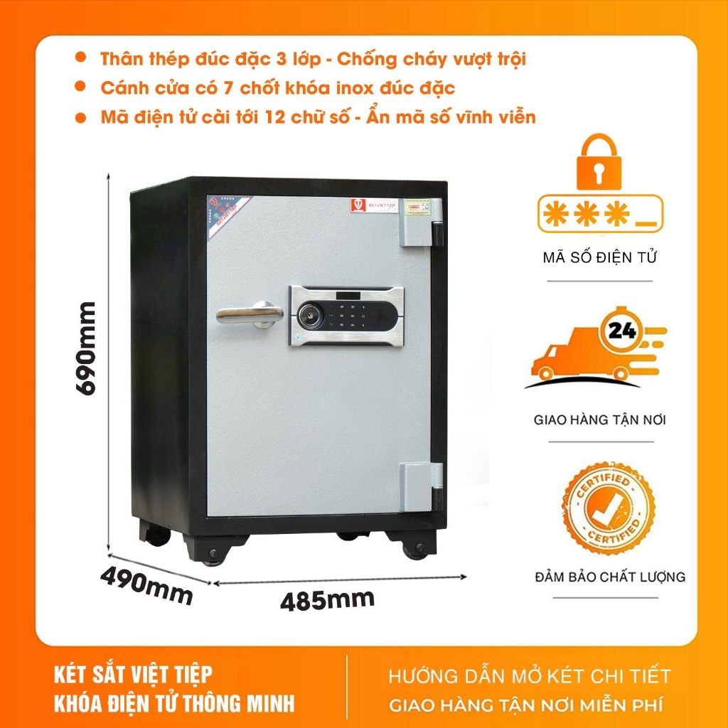 Két sắt việt tiệp KV504DT 90Kg khoá điện tử - Bảo mật 12 Mã Số, cảnh báo khi dò mật khẩu