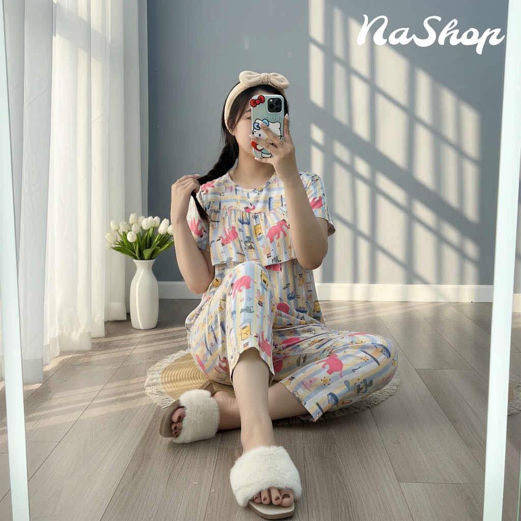 [MÀU MỚI] Đồ bộ Quần 9 tất Áo bèo ngực Tay ngắn, Chất vải tôn lanh mặc nhà mát mềm mịn Đủ size 40~75kg NaShop