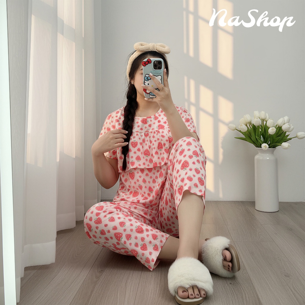 [MÀU MỚI] Đồ bộ Quần 9 tất Áo bèo ngực Tay ngắn, Chất vải tôn lanh mặc nhà mát mềm mịn Đủ size 40~75kg NaShop
