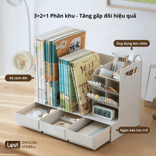 Kệ Sách Để Bàn Đa Năng LoviOffice 6088 - Giá Sách Nhựa Nhiều Ngăn Tích Hợp Khay Đựng Văn Phòng Phẩm Và Ngăn Kéo Mini