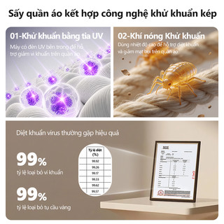 kawu Máy sấy quần áo gấp gọn Công nghệ sấy tuần hoàn 360°Khử khuẩn và diệt mạt Hẹn Giờ Thông Minh
