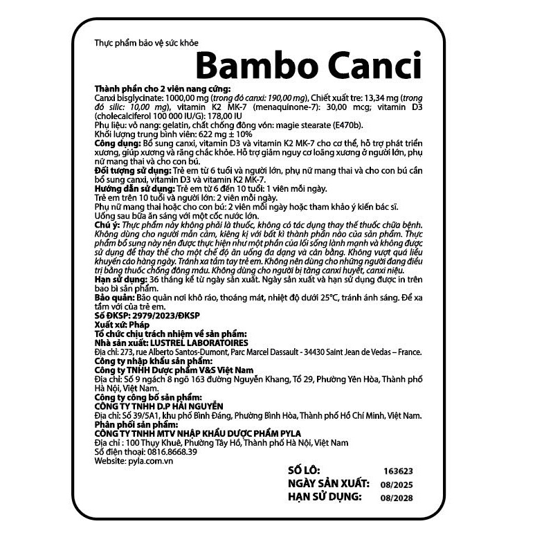 BAMBO CANXI D3 K2 MK7 Nhập Khẩu Pháp - Canxi Hữu Cơ,Hỗ Trợ Xương Khớp, Chắc Răng, Bổ Sung Canxi 60 Viên