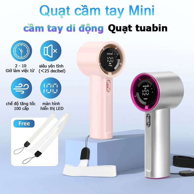 【Lạnh mát lâu dài】Quạt cầm tay Mini LED Màn hình Quạt Mini Đồng hành du lịch, đi làm và gia đình Quạt Turbo tốc độ cao