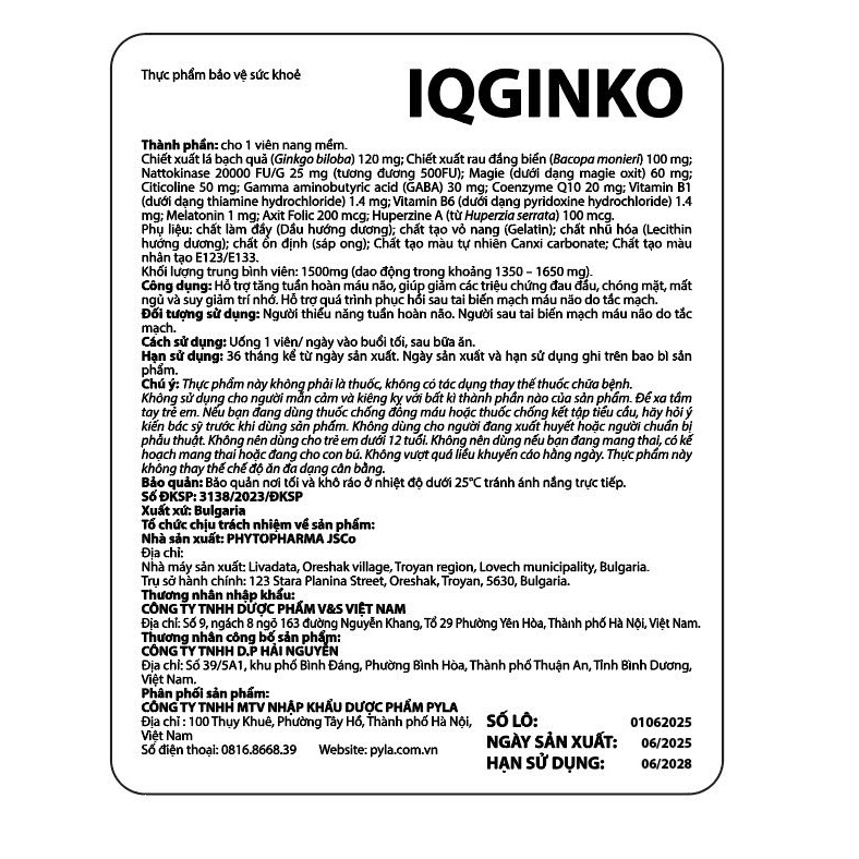 IQGINKO Nhập Khẩu Pháp - Viên Uống Bổ Não Hỗ Trợ Tăng Cường Trí Nhớ, Tuần Hoàn Não, Giảm Hay Quên - 30 Viên