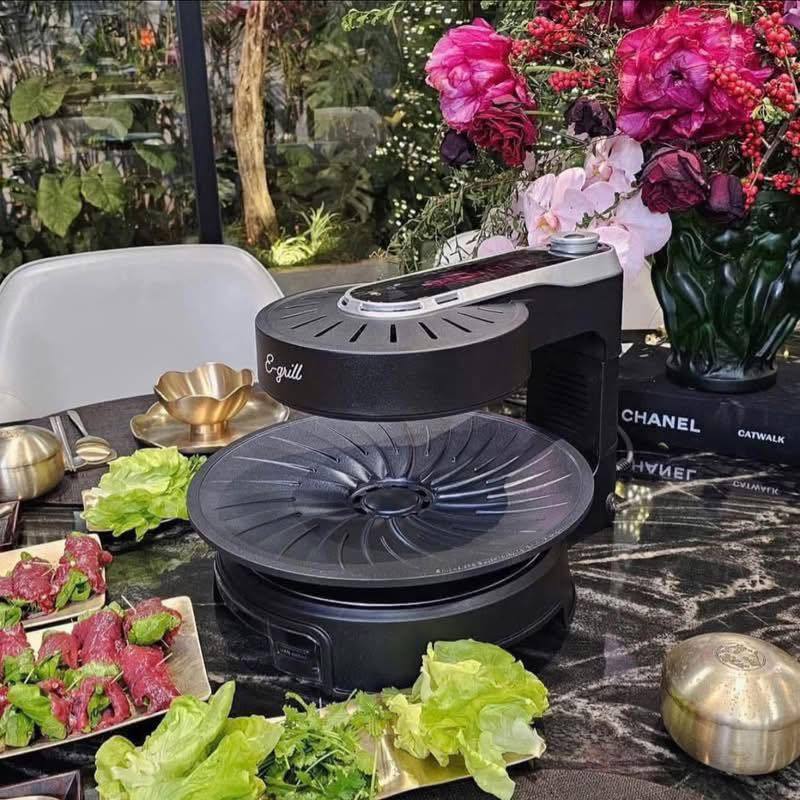 Bếp Nướng Điện E-Grill 1800W Xoay Tự Động 360 Độ, Không Mùi, Không Khói, Chống Dính, Thương Hiệu Đức