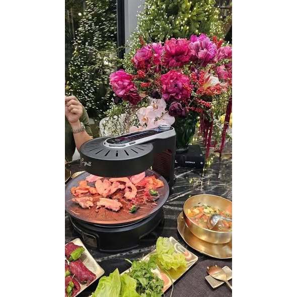Bếp Nướng Điện E-Grill 1800W Xoay Tự Động 360 Độ, Không Mùi, Không Khói, Chống Dính, Thương Hiệu Đức
