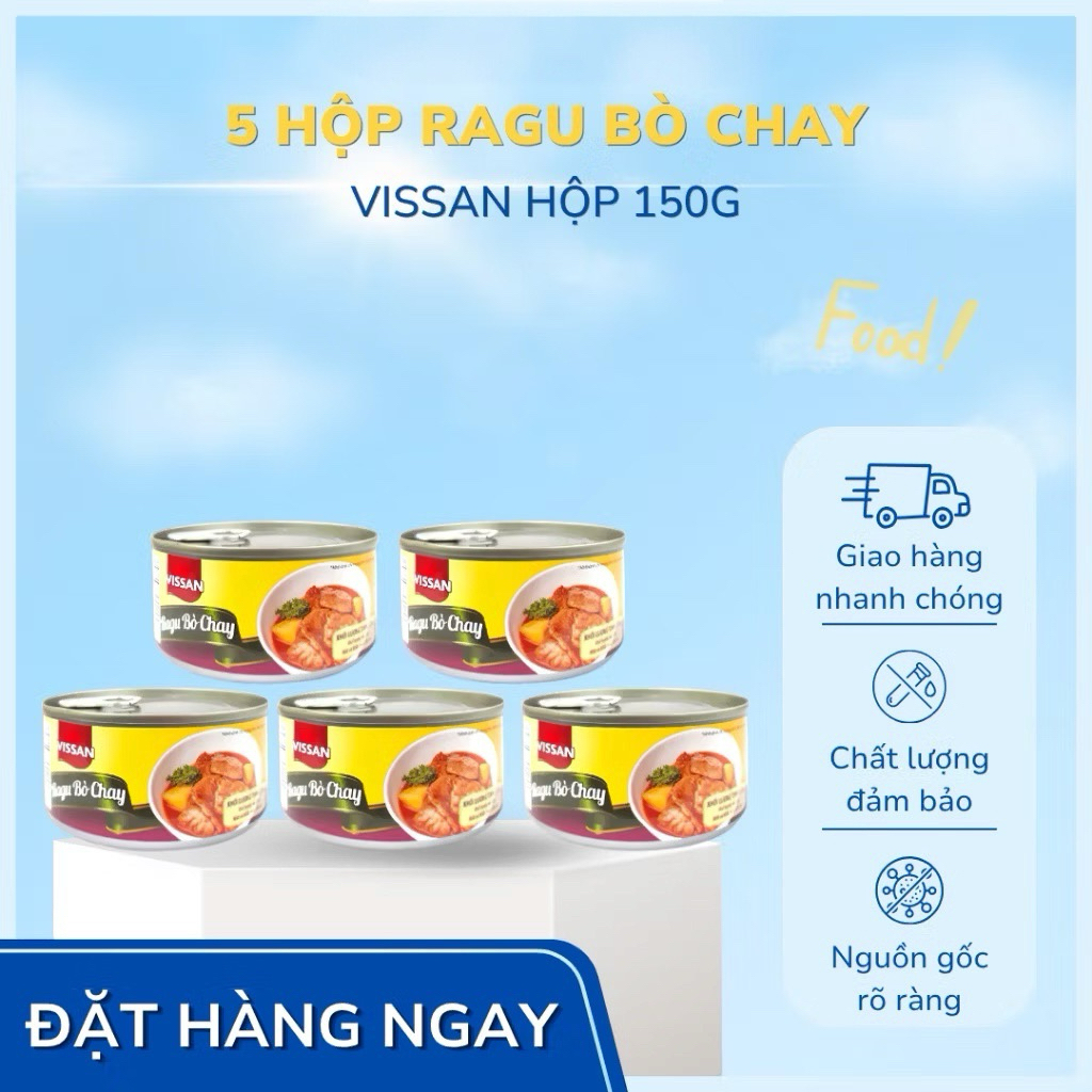 Vissan Combo 5 hộp Ragu Bò Chay 170g Chính Hãng Date 2029