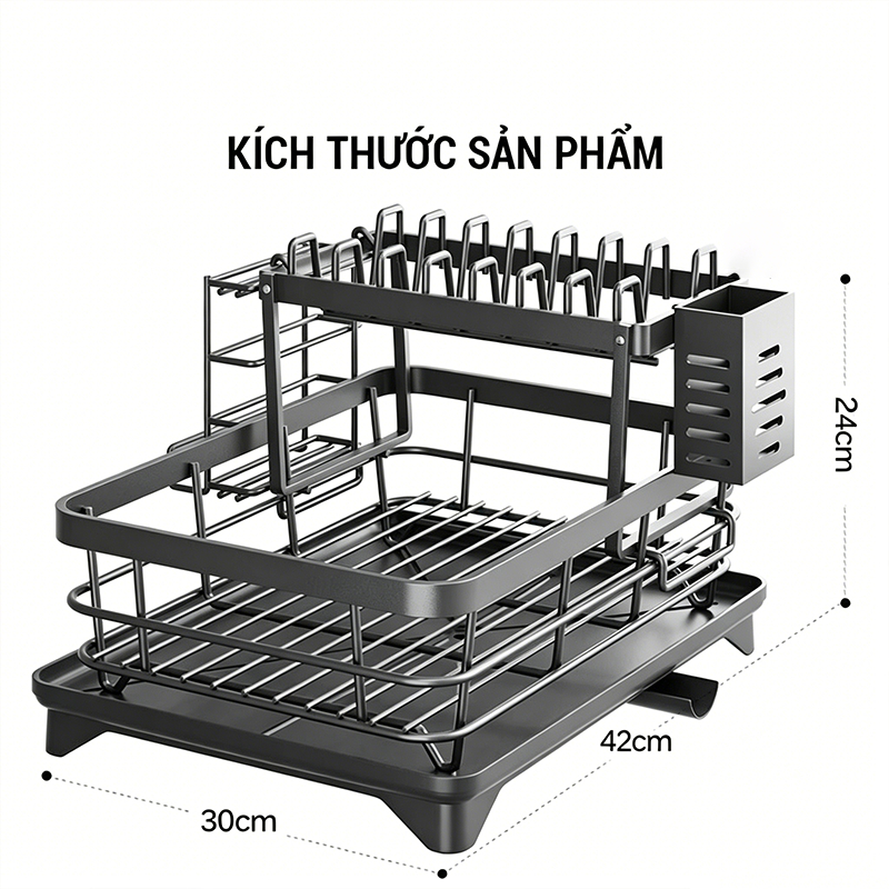 Kệ để chén bát đĩa thép carbon 2 tầng – Khung chắc chắn, không gỉ sét Dùng bền trong nhà bếp ẩm ướt