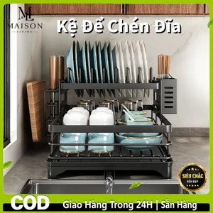 Kệ để chén bát đĩa thép carbon 2 tầng – Khung chắc chắn, không gỉ sét Dùng bền trong nhà bếp ẩm ướt