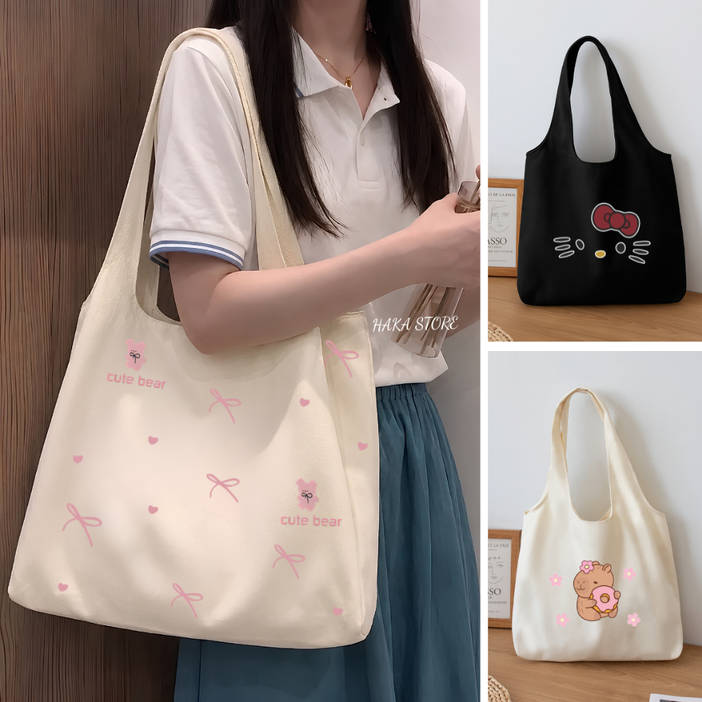 Túi tote vải canvas hot trend nữ đựng vừa laptop cỡ lớn đeo vai phong cách Nhật Bản,đi học đi chơi đi làm