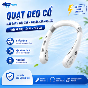 Quạt Đeo Cổ Mini Tích Điện 5 Cấp Độ Gió, Quạt Không Cánh Có Màn Hình LED, Quạt Đeo Cổ Mini Sạc Pin Không Cánh