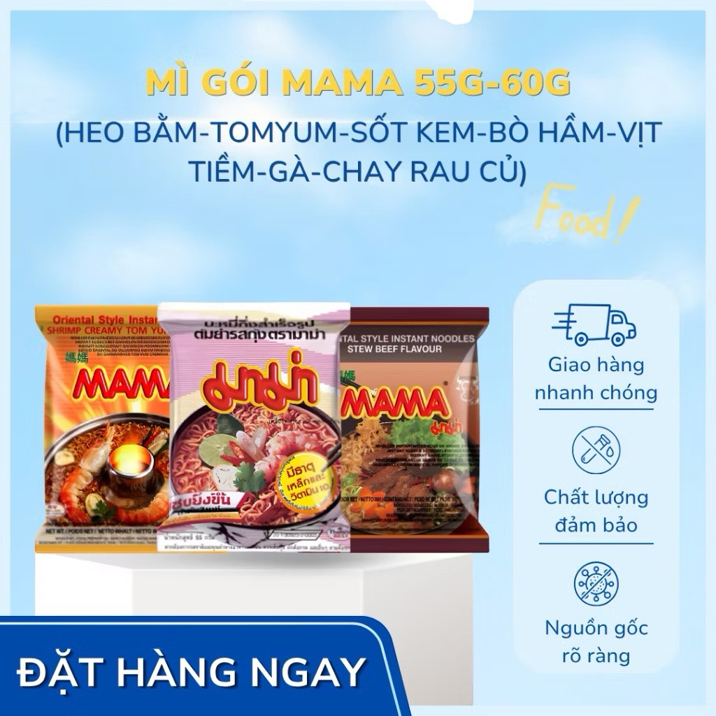 Combo 15 Gói-Mì Gói Mama 55g-60g Nhập Thái Lan, Date 12 Tháng