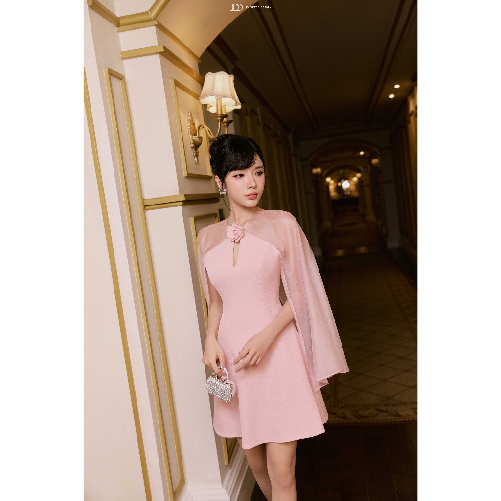 Đầm Party Cổ Yếm Chân Đổ 1P06.2605 Đầm Dự Tiệc Đính Hoa 3D, Đầm Tiểu Thư Sang Trọng Xòe Chữ A, Váy Tiệc Cưới, Sự Kiện JM