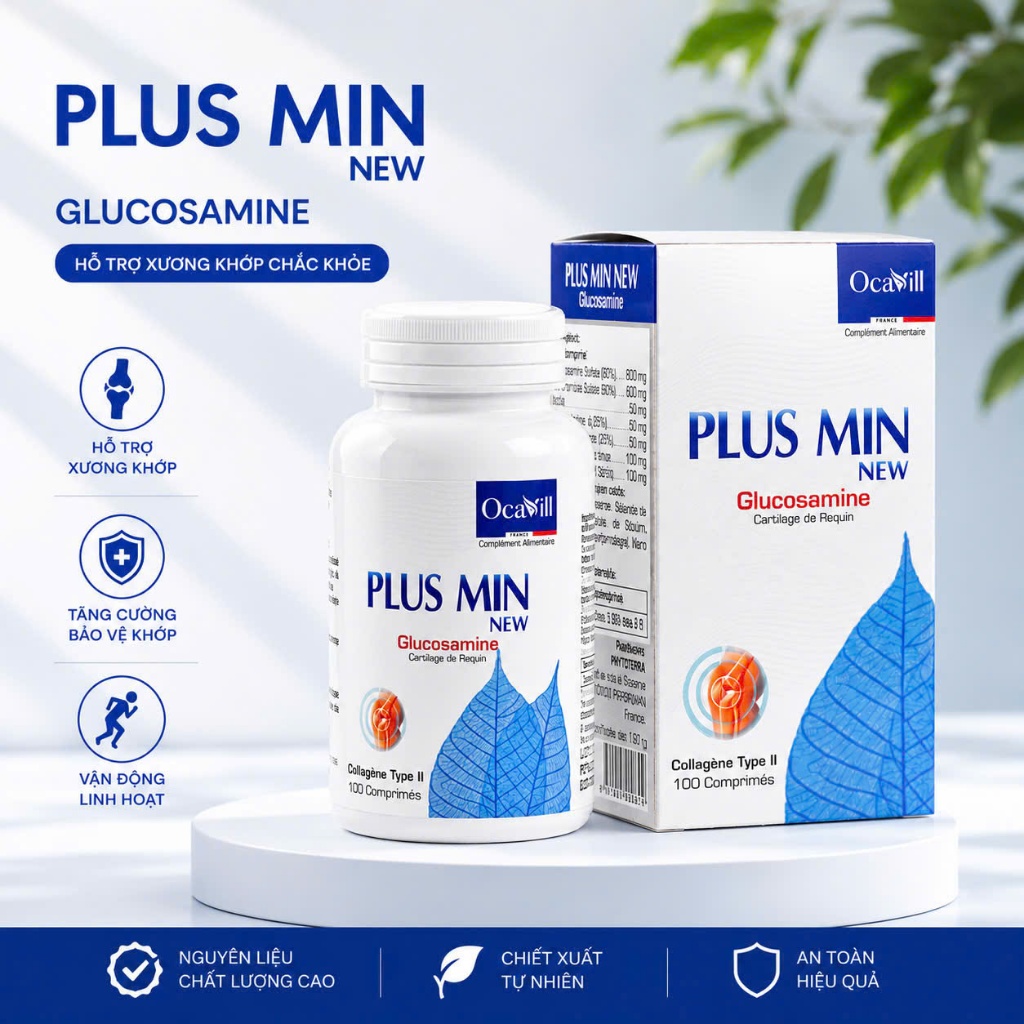 Plus Min New Glucosamine Nhập Khẩu Pháp - Hỗ Trợ Xương Khớp, Sụn Khớp, Collagen Type II 30 Viên
