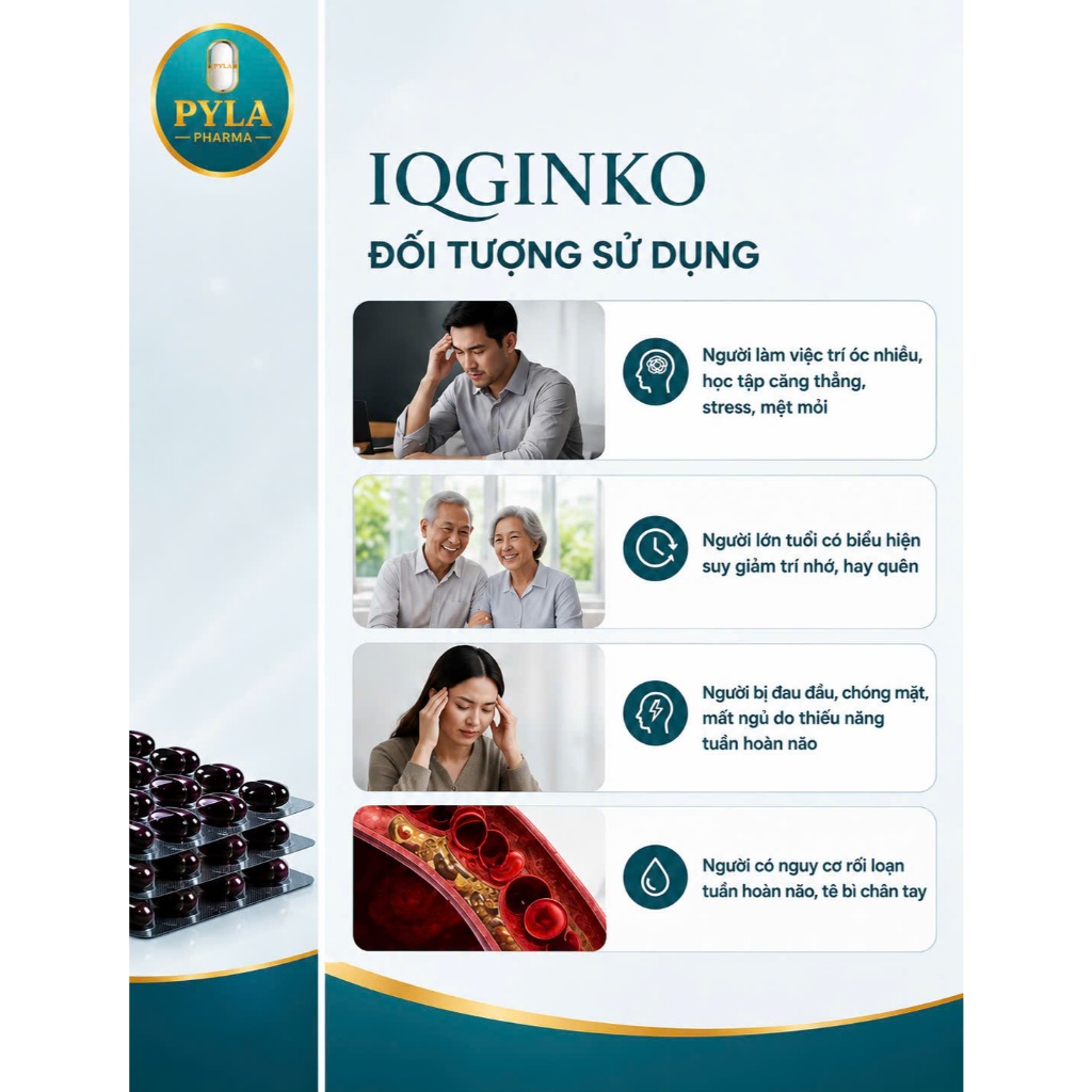 IQGINKO Nhập Khẩu Pháp - Viên Uống Bổ Não Hỗ Trợ Tăng Cường Trí Nhớ, Tuần Hoàn Não, Giảm Hay Quên - 30 Viên