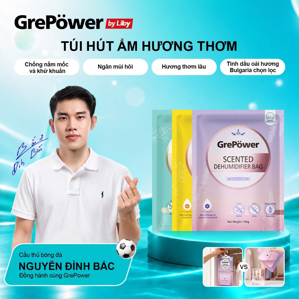 Túi hút ẩm hương thơm GrePower by Liby | Hút ẩm hiệu quả Tạm biệt ẩm mốc Dùng cho tủ quần áo / tủ giày