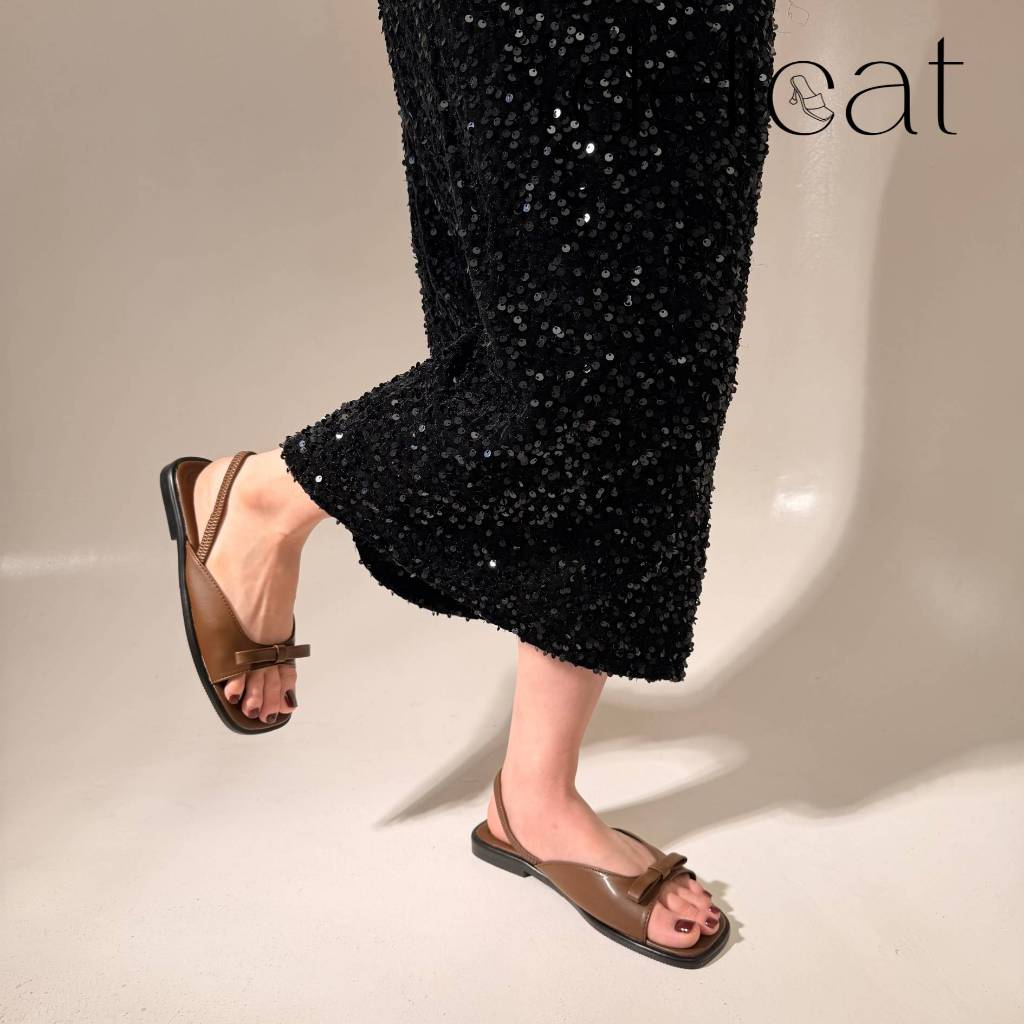 (Form lớn chân ốm thon lùi size) Giày sandal bệt nữ quai gắn nơ quai hậu thun xinh xắn D201