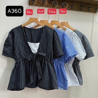Áo Babydoll Bigsize Nữ Áo Kiểu Peplum Dáng Xòe Che Bụng Tiểu Thư Cổ Phối Nơ Dễ Thương A360
