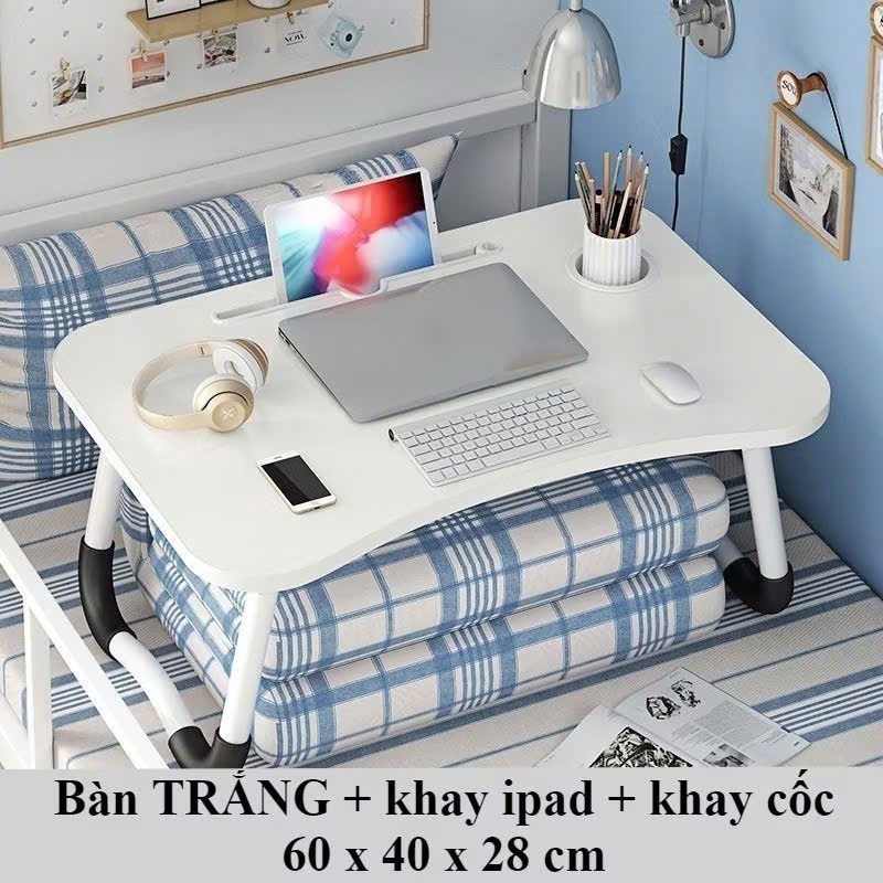 Bàn Làm Việc Gấp Gọn Đa Năng (60x40x28cm) - Tích Hợp Khe Cắm Máy Tính Bảng, Khay Cốc Và Chỗ Để Bút NAVACO