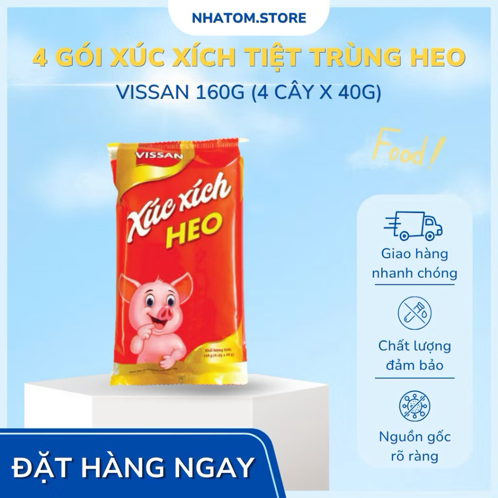 Vissan Combo 5 Gói Xúc Xích Tiệt Trùng Vissan Heo 160g ( 4 Cây 40g ) Date Mới