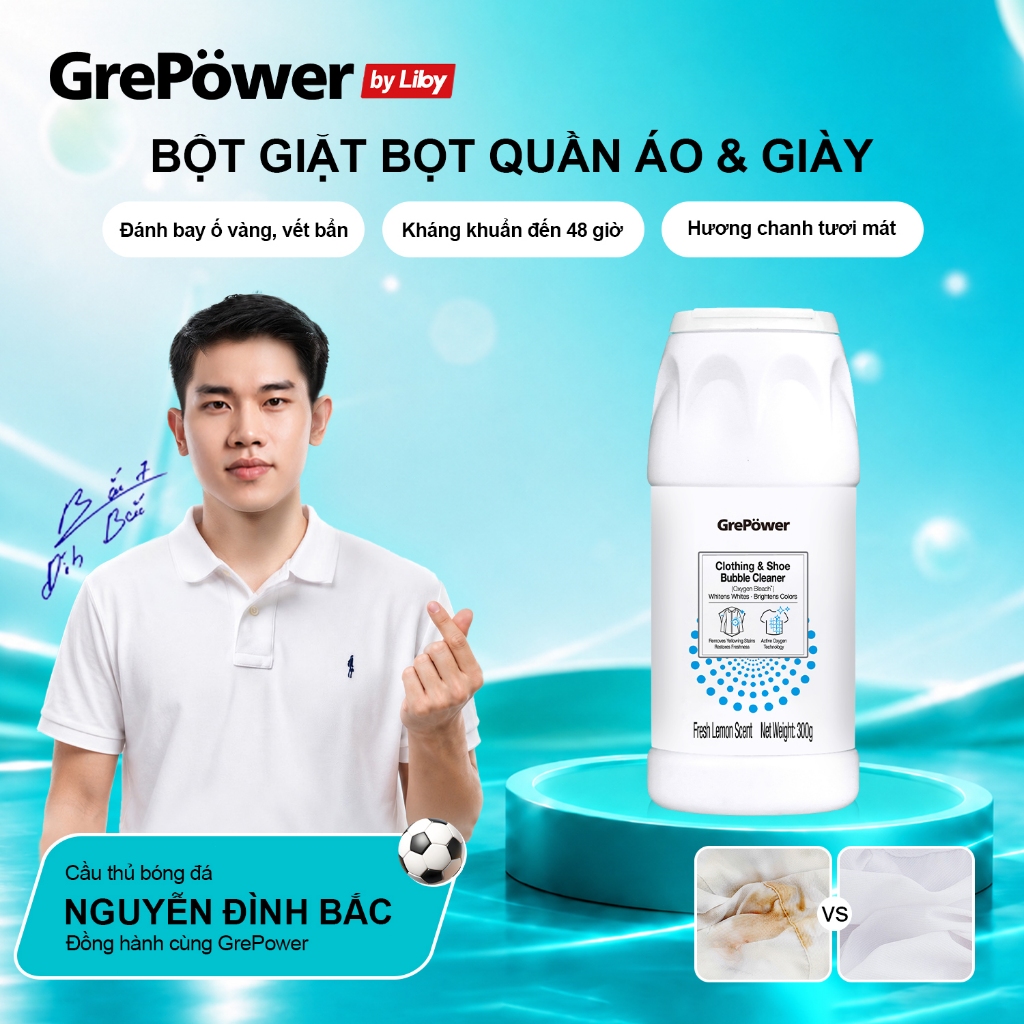 Bột Giặt Bọt Đa Năng GrePower, Làm Trắng Quần Áo Và Giày, Làm Trắng Vết Bẩn，Không Cần Chà Xát