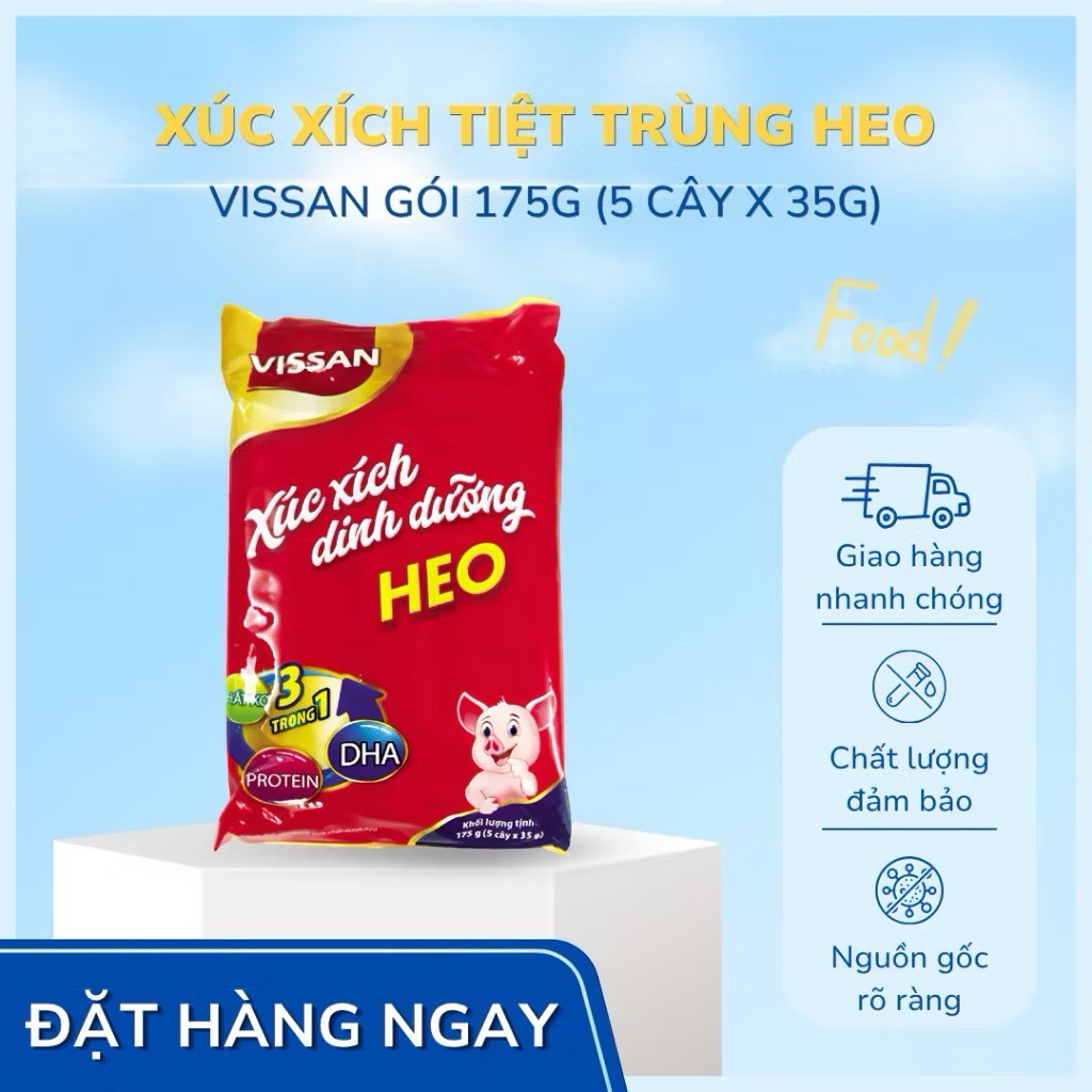 Vissan Combo 5 Gói Xúc Xích Dinh Dưỡng Heo Vissan 175g (5 cây x 35g) Date Mới Nhất