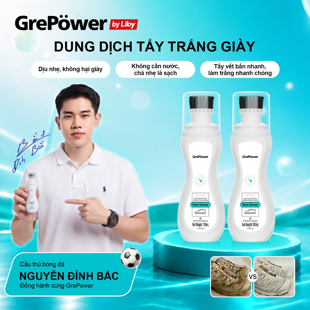 Chai tẩy trắng giày GrePower - không cần giặt， Lau là sạch!