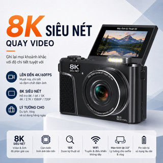 【Độ phân giải 8K】Máy ảnh kỹ thuật số 8K 88MP Zoom 18X Máy ảnh nhỏ gọn di động Màn hình lật 180° Chụp selfie/Du lịch