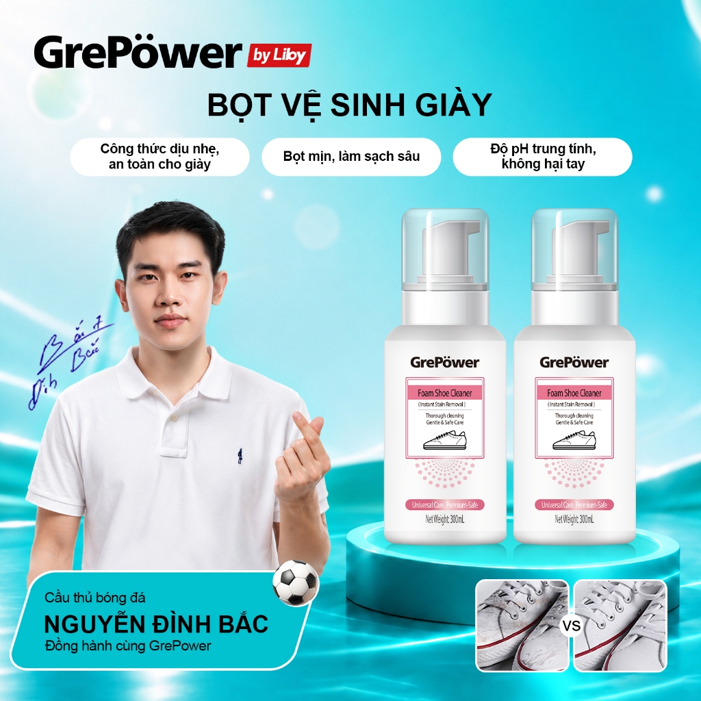 Bọt vệ sinh giày Grepower-Dịu nhẹ không làm hại giày, Lau sạch tức thì, Loại bỏ vết bẩn nhanh chóng