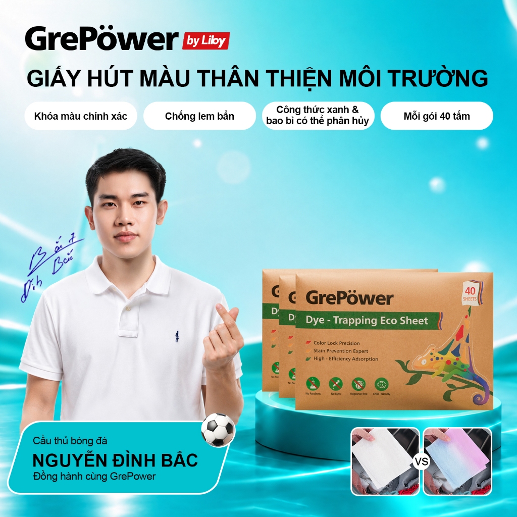 Giấy Hút Màu & Chống Phai Grepower – Giấy bảo vệ chống bẩn cho máy giặt, tấm bảo vệ ngăn phai màu và giữ màu sắc quần áo
