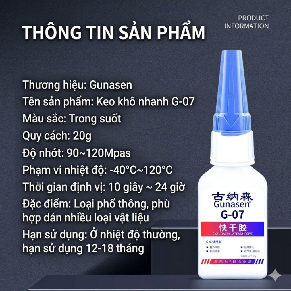 Keo dán đa năng trong suốt Gunasen kháng nước siêu dính nhanh khô siêu chắc 20g