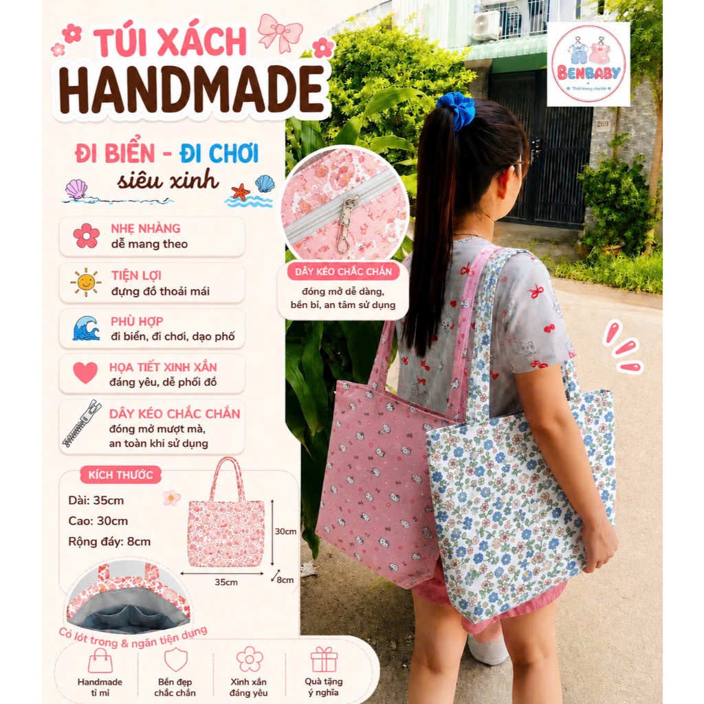 Túi Tote Vải Canvas 2 Lớp Handmade siêu to rộng lớn chứa nhiều đồ Đeo Vai Hàng Ngày Đi Học Đi Chơi