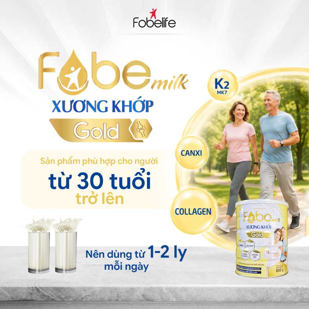 Sữa Bột Người Lớn Fobemilk Gold Xương Khớp Fobe Bổ Sung Collagen, Canxi và Vitamin D Giúp Xương Chắc Khỏe N1 - Hộp 800g