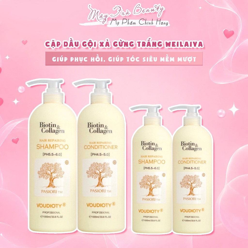 Dầu Gội, Xả Biotin Collagen Voudioty Vàng Giúp Phục Hồi, Giúp Tóc Siêu Mềm Mượt, Dung Tích 500ml-1000ml