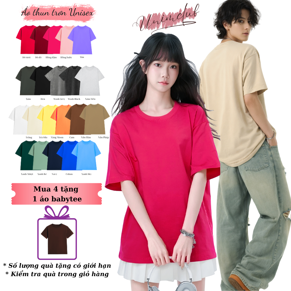 [21 Màu 250 GSM Hỏa tốc HN] Áo Thun Trơn Oversize Form Rộng Áo Boxy Basic Unisex Unim Club Cotton Việt Cao Cấp