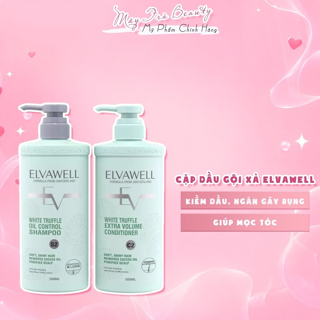Dầu Gội, Xả Elvawell Xanh Kiềm Dầu, Ngăn Gãy Rụng, Giúp Mọc Tóc 500ml - 1000ml