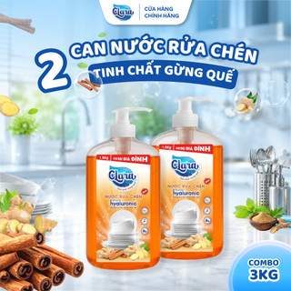 Combo 2 Chai Nước Rửa Chén Clara Tinh Chất Gừng Quế 1,5kg NRCQG04, Nước Rửa Bát Hương Thơm, Sạch Nhanh, Đánh Bay Dầu Mỡ