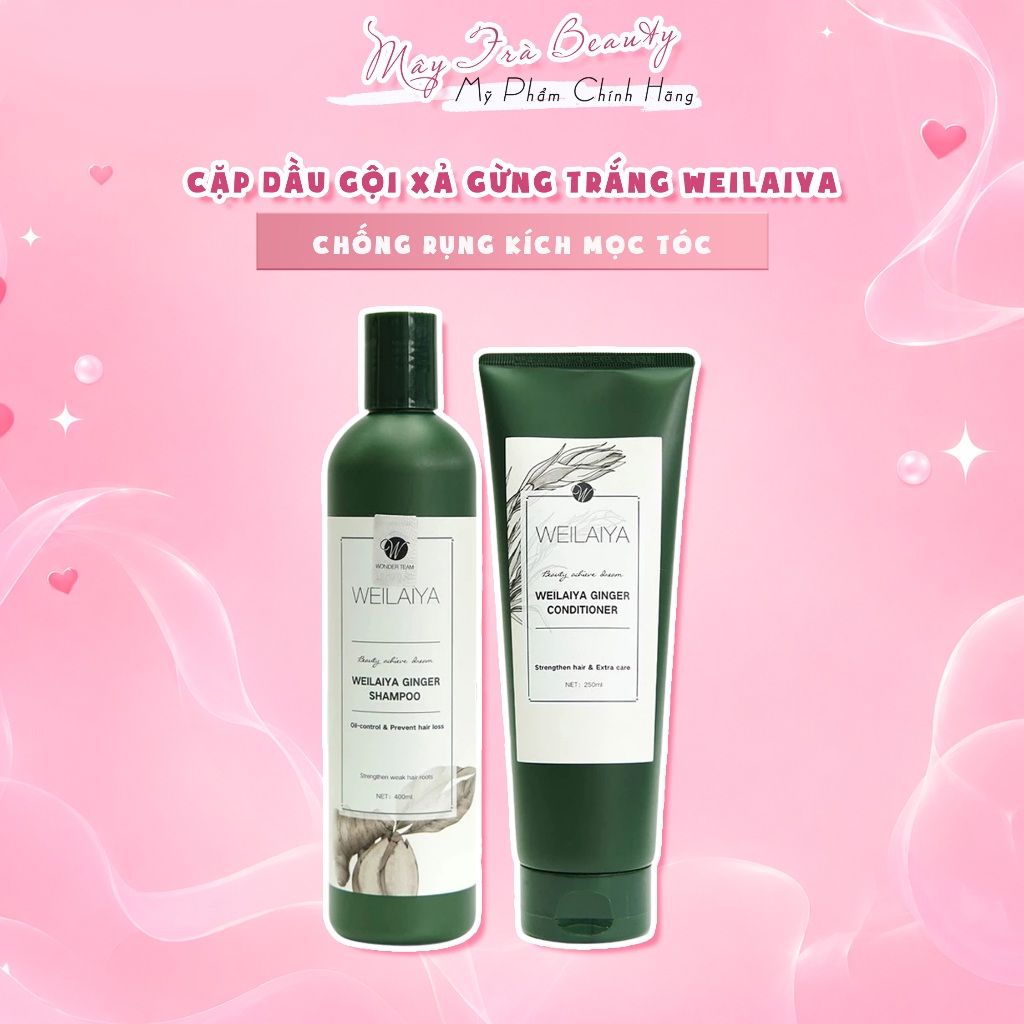 Dầu Gội,   Xả Gừng Trắng WEILAIYA GINGER Chống Rụng Kích Mọc Tóc 400ml + 250ml Tặng Set Mini 20ml