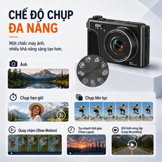 【Độ phân giải 8K】Máy ảnh kỹ thuật số 8K 88MP Zoom 18X Máy ảnh nhỏ gọn di động Màn hình lật 180° Chụp selfie/Du lịch