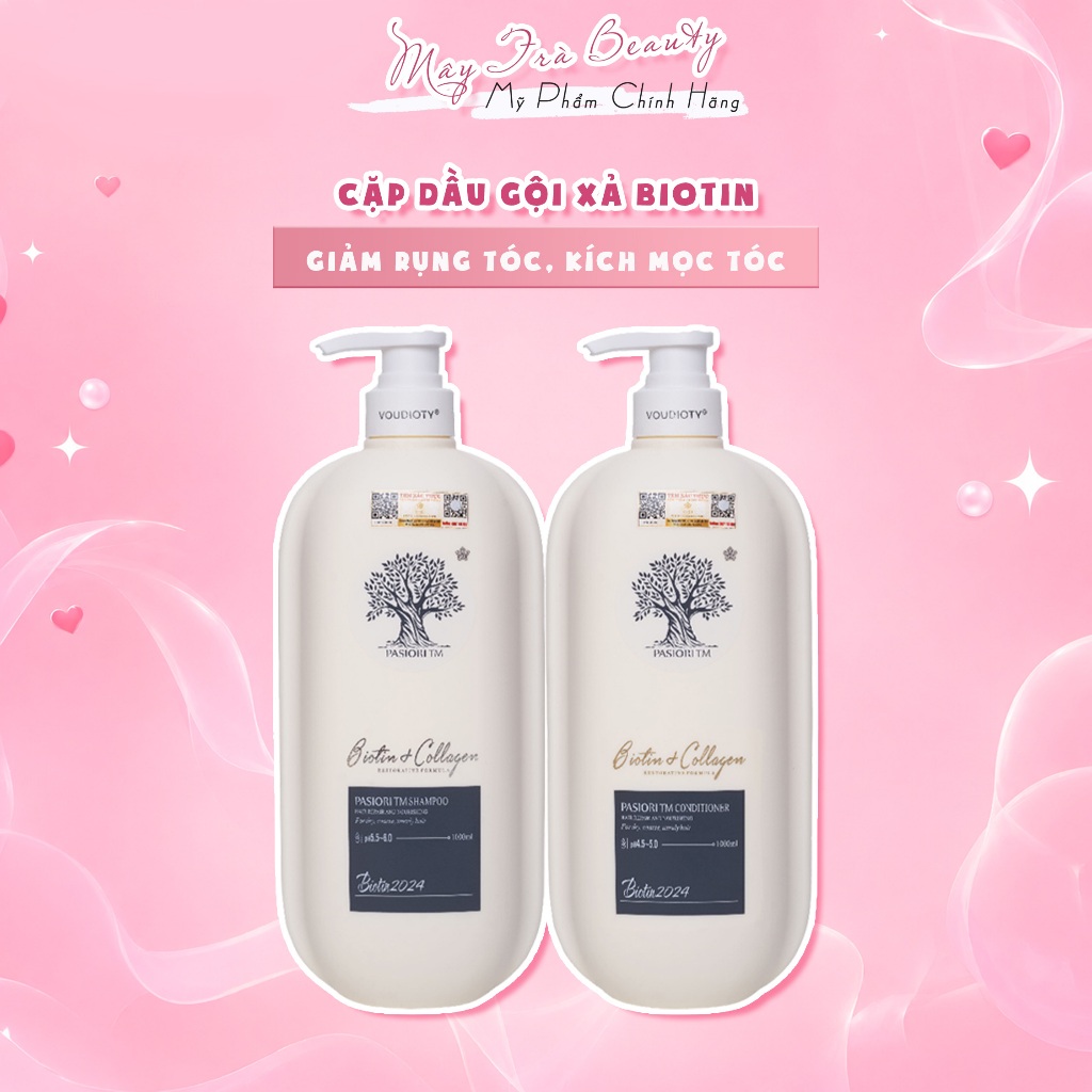 Dầu Gội, Xả Biotin Voudioty Trắng Giảm Rụng Tóc, Kích Mọc Tóc, Phục Hồi Tóc Khô Xơ 500ml-1000ml, (Mẫu Mới)