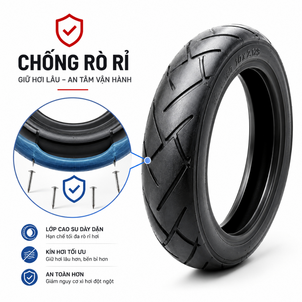 Lốp Xe Điện 10 x 2.125 HOMESHEEL – Bền Bỉ, Bám Đường Tốt, Chống Rò Rỉ Hiệu Quả