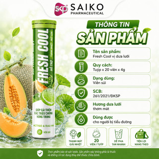 Fresh Cool Vị Dưa Lưới – Viên Sủi Thanh Mát, Hỗ Trợ Mát Gan, Giảm Cảm Giác Nóng Trong, Tuýp 20 Viên
