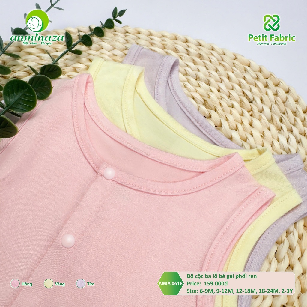 Bộ Cộc Ba Lỗ Bé Gái Anminaza Phối Ren Vải Petit Mềm Mịn Co Dãn - Hàng Chính Hãng AMI0618