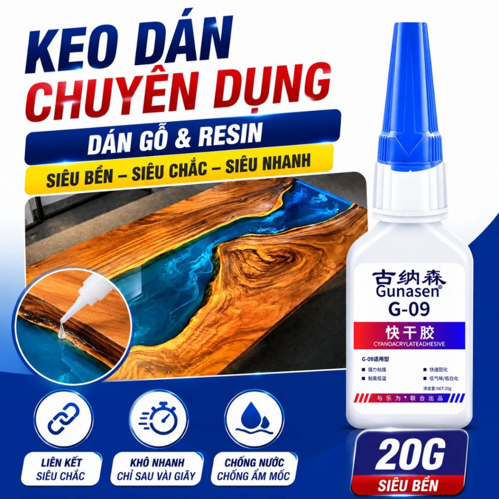 Keo dán gỗ đa năng kháng nước G-09 Gunasen kháng nước bám dính chắc chắn nhanh khô 20g