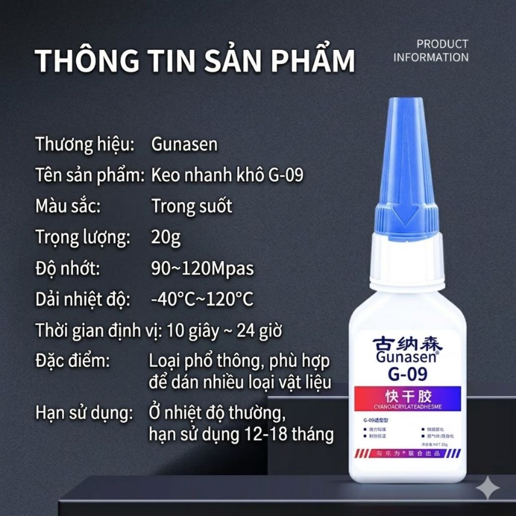 Keo dán gỗ đa năng kháng nước G-09 Gunasen kháng nước bám dính chắc chắn nhanh khô 20g