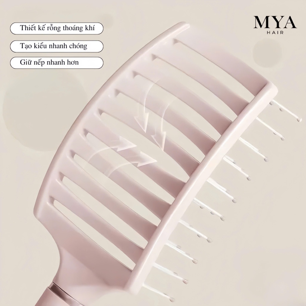 Lược Chải Tóc MYA Hair Màu Hồng Nhẹ, Thiết Kế Hiện Đại, Phù Hợp Cho Mọi Loại Tóc